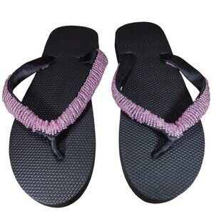 Beaded Flip Flops for Women Summer Style Sandals - (Purple)